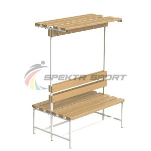 Купить Скамейка с вешалкой и полкой для раздевалок двухсторонняя (цельная) 1200 мм в Москве 