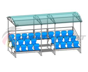 Купить Трибуна для зрителей 3 ряда на 26 мест с навесом и перилами в Москве 