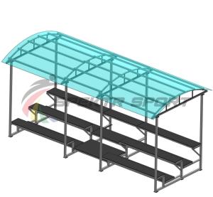 Купить Трибуна для зрителей 3 ряда на 26 мест с навесом (лавки - фанера) в Москве 